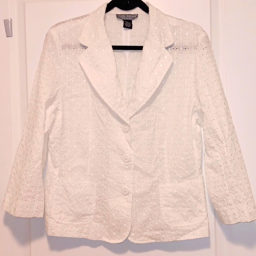 Alain Gerard Paris New York Whute Eyelet Blazer Jacket 12